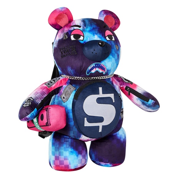 SPRAYGROUND BACKPACK TYE CHECK TEDDY BEAR PURPLE - Picture 3 of 7